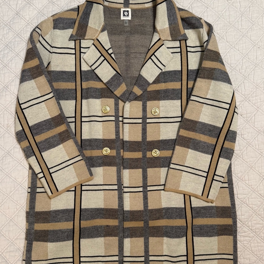 Anne Klein Plaid Trench Coat with Gold Buttons